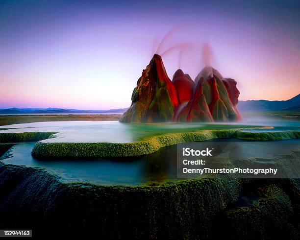 Fly Geyser Evening Stock Photo - Download Image Now - Geyser, Nevada, Black Rock Desert