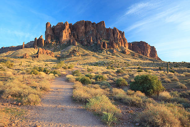 Hiking trail in Superstition Mountains, Arizona stock photo