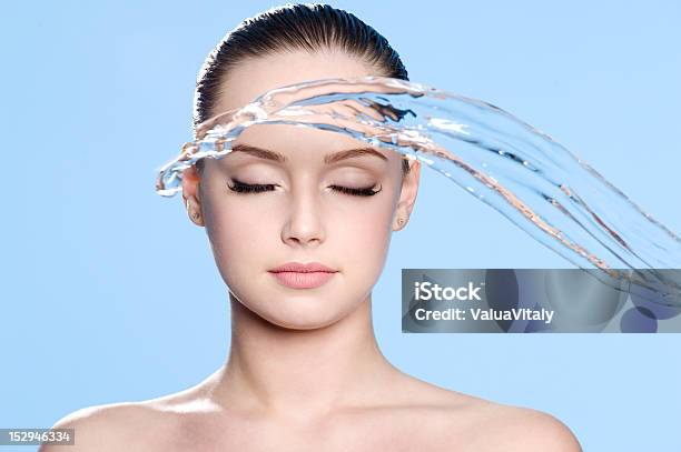 Stream Of Water Before Face Stock Photo - Download Image Now - Human Face, Water, Adult
