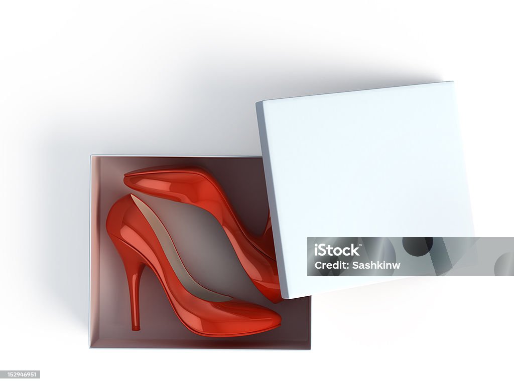 Rojo en caja de zapatos de tacones altos - Foto de stock de Blanco - Color libre de derechos