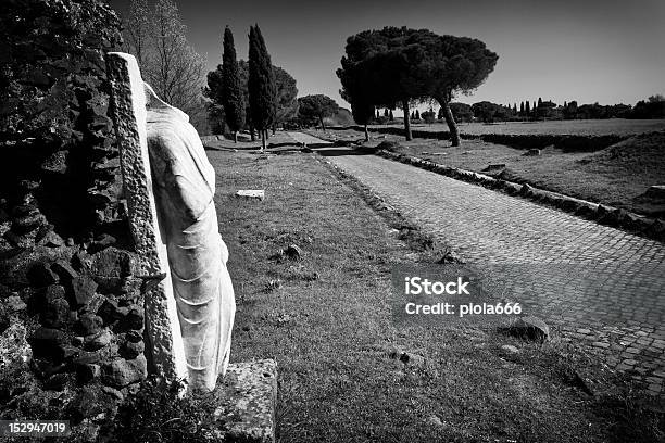 The Appian Way In Black And White Stock Photo - Download Image Now - Ancient, Archaeology, Asphalt
