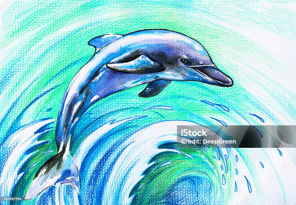 Blue dolphin Jumping blue dolphin.Picture I have created with watercolors and colored pencils. Dolphin stock illustration