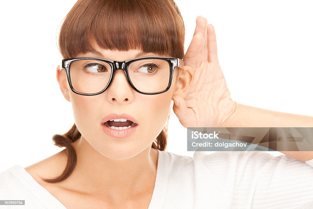 gossip bright picture of young woman listening gossip Adult Stock Photo