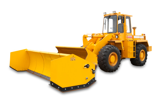 Snow removal vehicle used during blizzards, isolated with shadow and clipping path