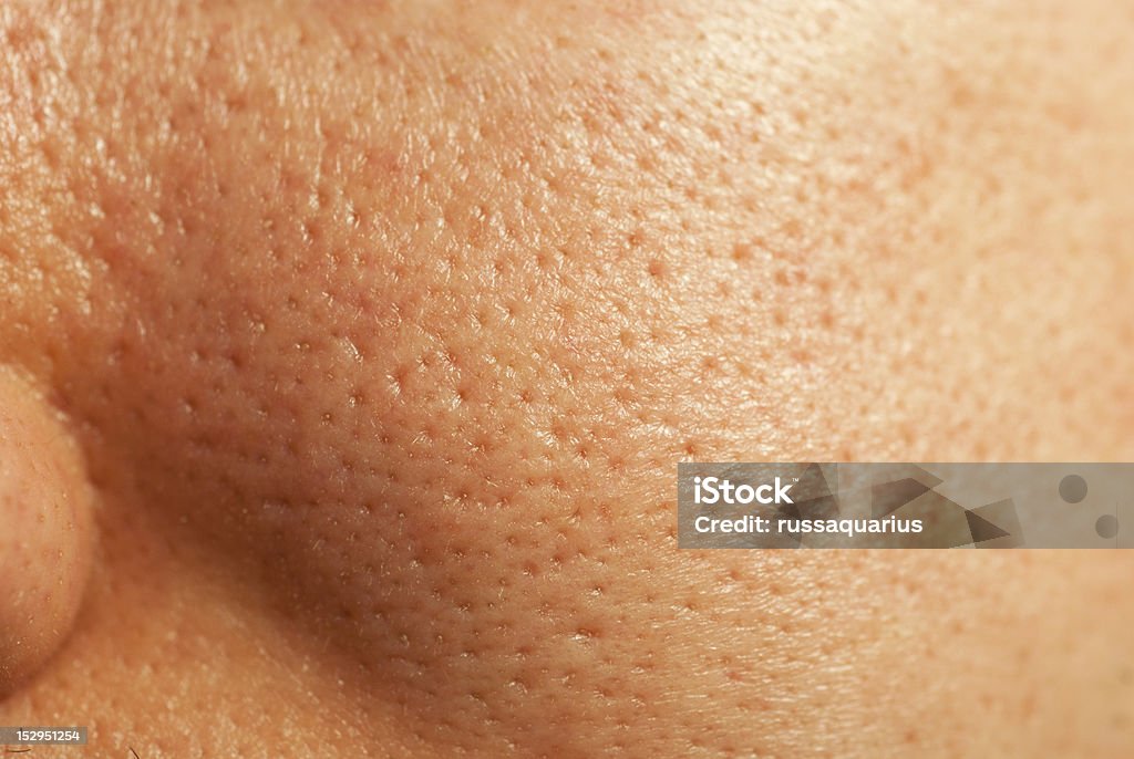 Facial Skin Closeup Close-up of human facial pores Pore Stock Photo