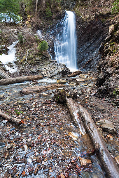 istock Waterfall and brook in mountain forest ravine 152951459
