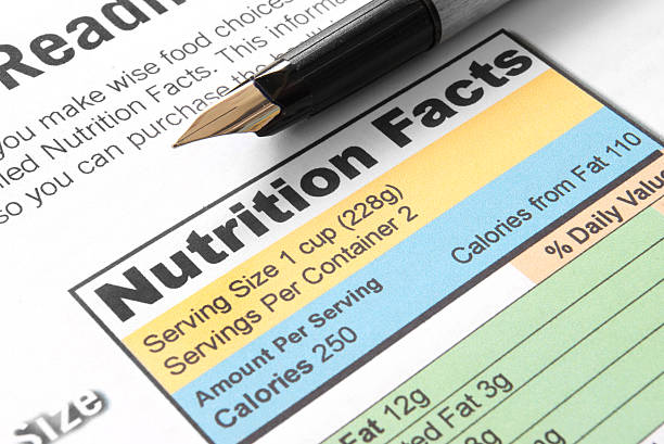 A factsheet about nutrition with a fountain pen on top stock photo