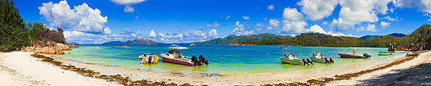 istock Panorama of beach on island Curieuse at Seychelles 152952684