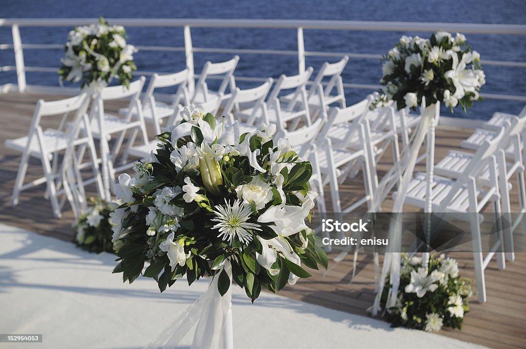 wedding party wedding party on the deck of luxury cruise boat Wedding Stock Photo