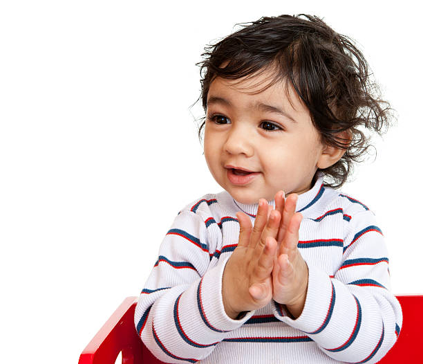 Happy Baby Girl Clapping Hands, Isolated, White