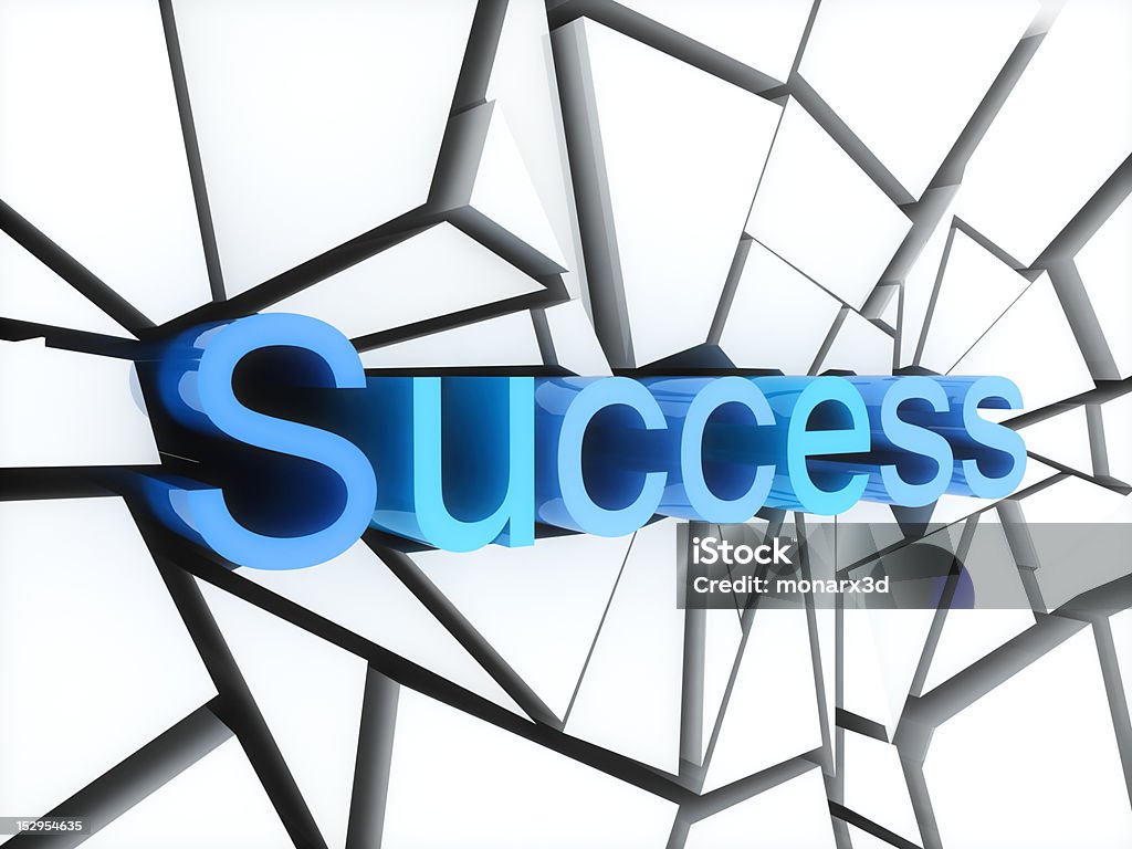 Concept of success Illustration of blue word success and broken white wall Abstract Stock Photo