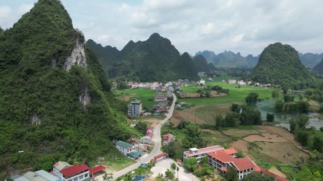 Aerial Video Of Small Village In Rural North Vietnam Mountains Near Border With China