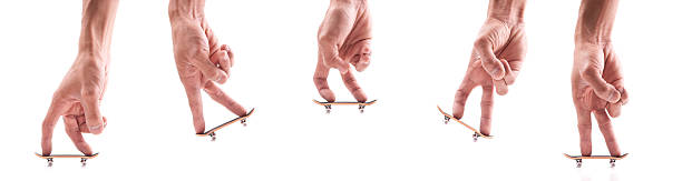Finger Board Ollie Trick Motion Segments of a Finger Doing a Basic Ollie on Fingerboard Ollie stock pictures, royalty-free photos & images