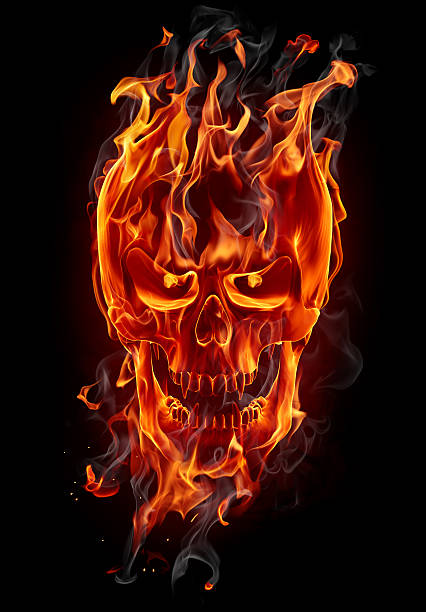 crânio de incêndio - inferno fire flame skull - fotografias e filmes do acervo