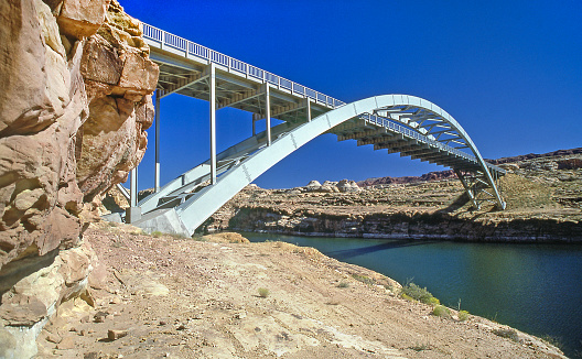 Hite Crossing Bridge on Utah State Route 95 crossing the Colorado River. Oct 1979.