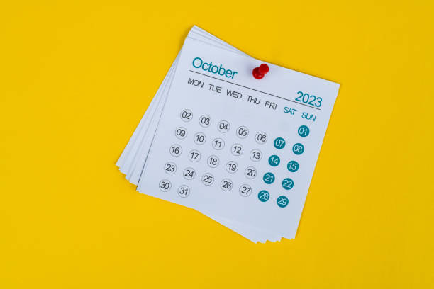 istock Close up of 2023 October calendar 1529593358
