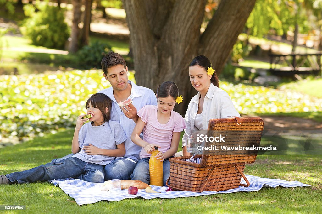 Belle famille pique-nique dans le parc - Photo de Activités de week-end libre de droits