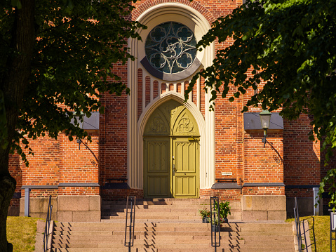 Eastern entrance to the neo-Gothic church of Loviisa in Finland.