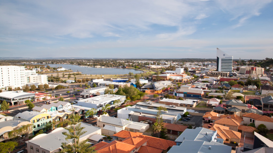 Aerial view over the Hunter River coastline at Newcastle Australia