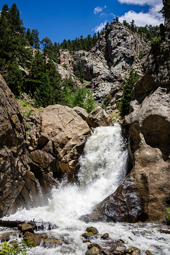 Boulder Falls hiking area off Boulder Canyon Drive during summer after a rainy spring