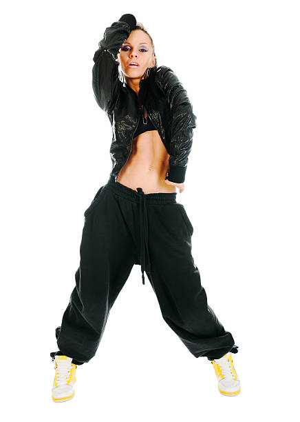 Active hip-hop dancer on white stock photo