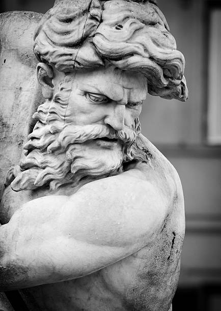 statua di nettuno in monocromatico viso - rome neptune piazza navona copy space foto e immagini stock