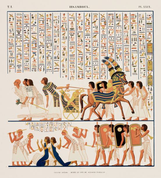 19th Century Depictions of Ancient Egyptian Paintings. Great speos ancient egyptian art stock illustrations
