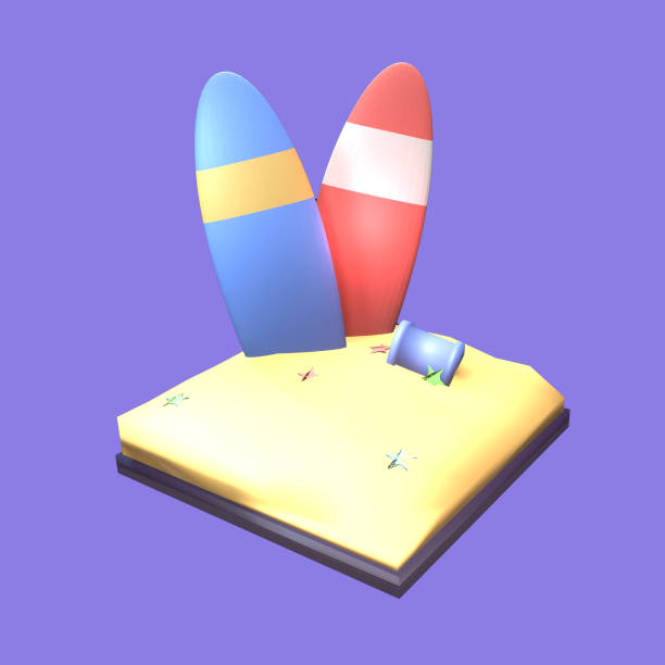 istock 3D summer surfing board icon rendered isolated on the purple background 1529648262