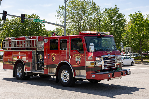 Red fire engine truck.