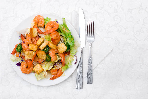 Healthy Shrimp Salad with Space for Text stock photo