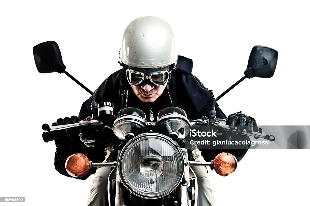 남자 드라이브 그릐 오토바이, 헬멧 및 글라스잔 - 로열티 프리 오토바이 스톡 사진