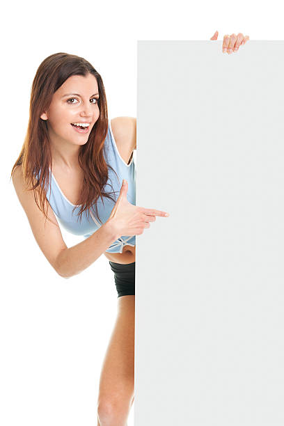 istock Fitness woman presenting empty placard 152970359