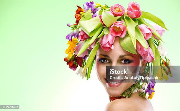 Beauty Woman Portrait With Wreath From Flowers Stock Photo - Download Image Now - 20-29 Years, Adult, Adults Only