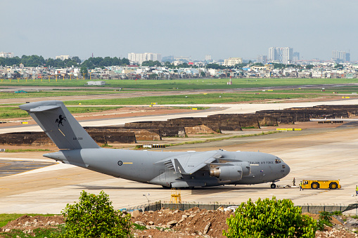 Beja, Portugal: parked Lockheed P-3 Orion, a four-engine, propeller-driven aircraft used as a maritime patrol and anti-submarine warfare aircraft. The P-3 Orion is a military derivative of the Lockheed L-188 Electra civil aircraft. Due to the Azores and Madeira archipelagos, Portugal controls a vast Exclusive Economic Zone (EEZ) in the Atlantic Ocean. Beja Airport serves both civil and military aviation.