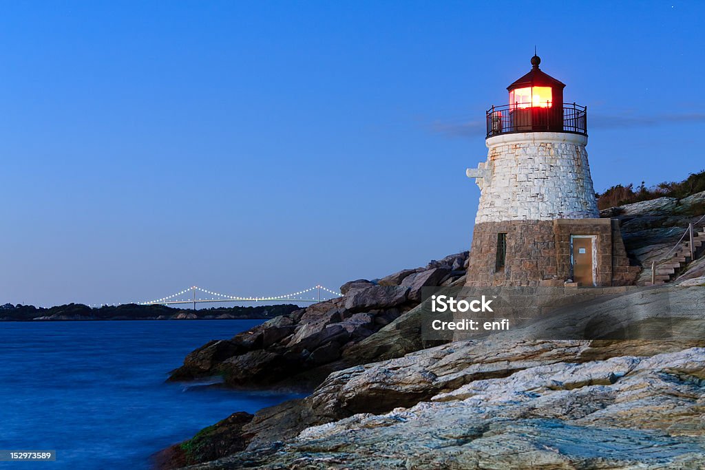 Castle Hill Lighthouse, Newport Bridge - Foto stock royalty-free di Rhode Island