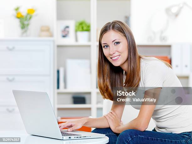 Beautiful Smiling Woman With Laptop Stock Photo - Download Image Now - 20-29 Years, Adult, Adults Only