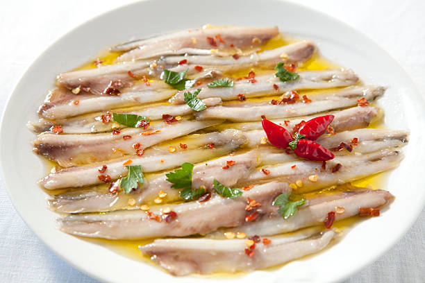 Marinated anchovies stock photo