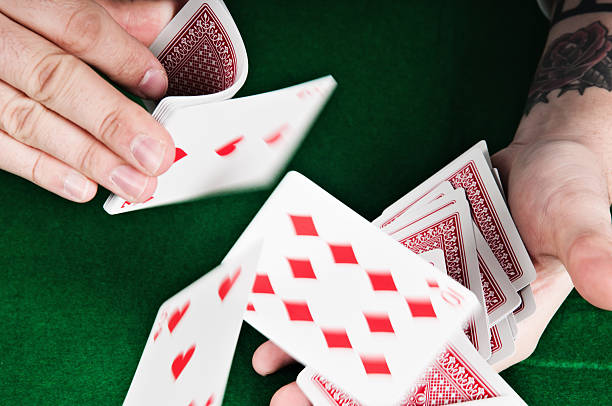 Poker cards flying stock photo
