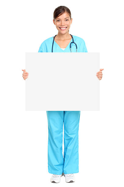 médico enfermeira em branco sinal - billboard posting showing billboard commercial sign imagens e fotografias de stock
