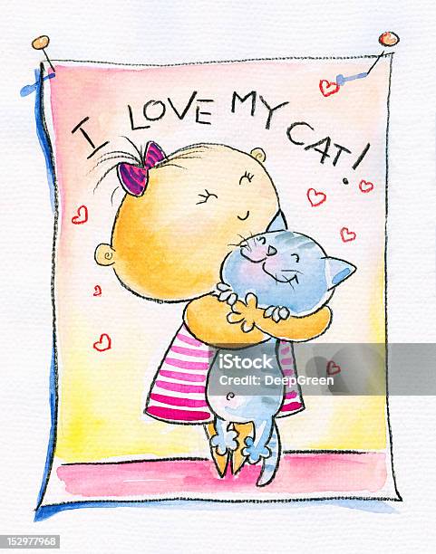 Menina Com Gato - Arte vetorial de stock e mais imagens de Abraçar - Abraçar, Adolescente, Alegria