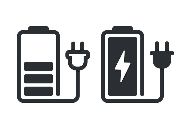 ilustraciones, imágenes clip art, dibujos animados e iconos de stock de icono de carga de la batería. vector de ilustración - estación de carga eléctrica