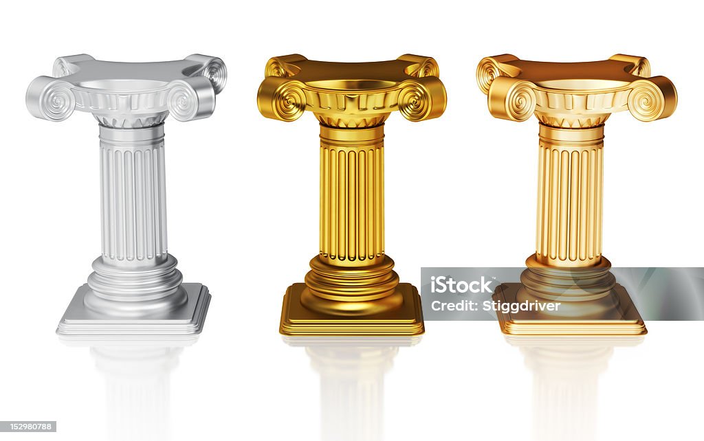 D'Oro, argento e bronzo piedistalli - Foto stock royalty-free di Colonna architettonica