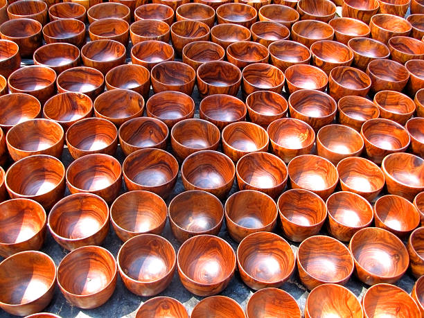 Wooden handmade cups sold at the street market in Maputo, Mozambique