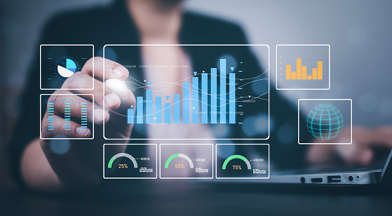 Working Data Analytics and Data Management Systems and Metrics connected to corporate strategy database for Finance, Intelligence,  Business Analytics with Key Performance Indicators, social network