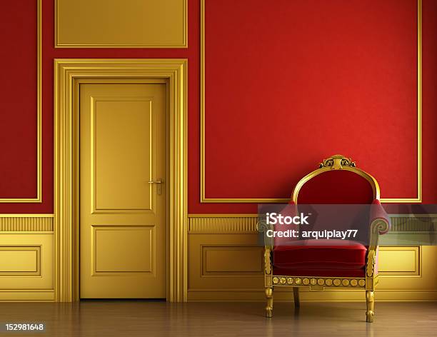 Stylish Golden And Red Interior Design Stock Photo - Download Image Now - Red, Gold - Metal, Gold Colored