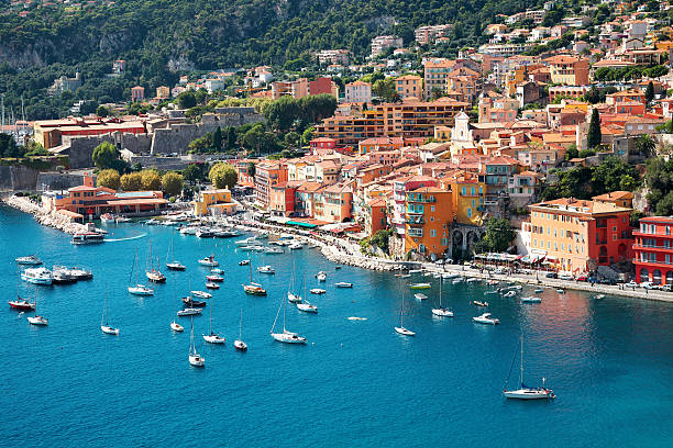 Resort View of luxury resort and bay of Cote d'Azur in France. nice france stock pictures, royalty-free photos & images