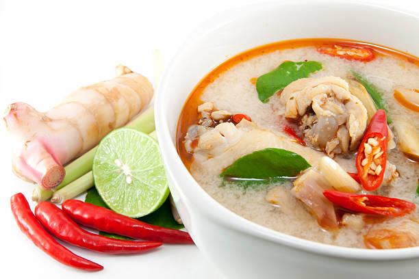 chicken wing tom yum in bowl stock photo