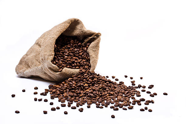 istock Open burlap sack with coffee beans spilling out 152983625