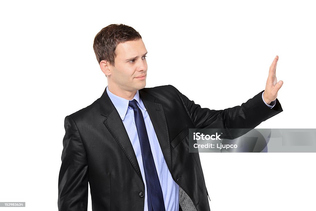 Homme d'affaires faisant signe stop - Photo de Costume habillé libre de droits