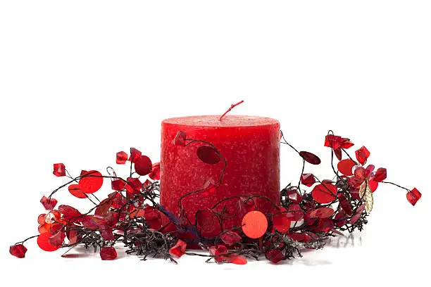 Red candle, object as home decoration, isolated on white background